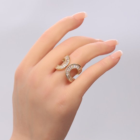 Gold and cubic double moon ring. OS - Picture 6 of 7